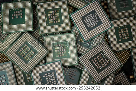 A lot of obsolete cpu units as electronic waste