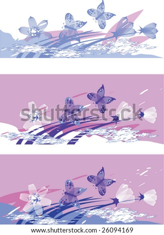 On vector background image is shown with flowers and butterflies