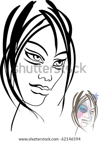 Human Face. Vector. Outline.Black And White Drawing - 62146594