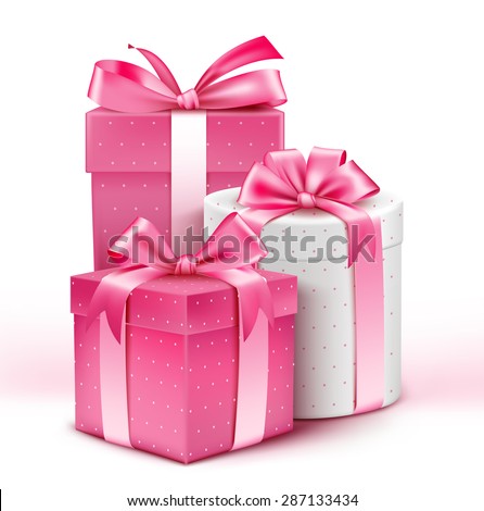 Realistic 3D Collection of Colorful Pattern Gifts for Ladies with Pink Ribbon for Birthday Celebration Christmas Valentines Party Anniversary and Eid Mubarak Vector Illustration Realistic 3D Collection of Colorful Pattern Gifts for Ladies with Pink Ribbon for Birthday Celebration Christmas Valentines Party Anniversary and Eid Mubarak Vector Illustration