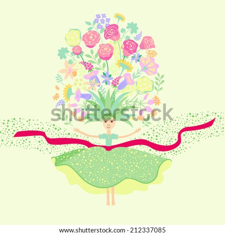 Barefoot girl with a crown of flowers, summer, spring