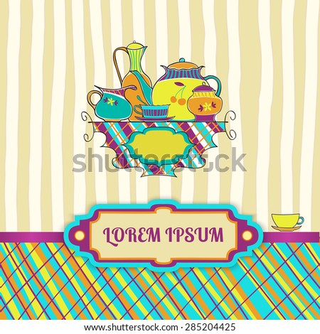Sticker and label design for food packaging and kitchen utensils. Gift box for dishes, kitchen utensils, Cutlery, tea sets. Vector illustration
