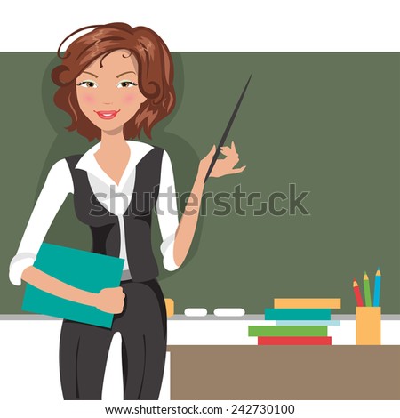 Illustration of a young female teacher about the board Illustration of a young female teacher about the board
