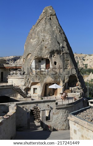 Cappadocia Turkey - August 15, 2013 : Fairy Chimney room of Cave Hotel in Cappadocia, Turkey