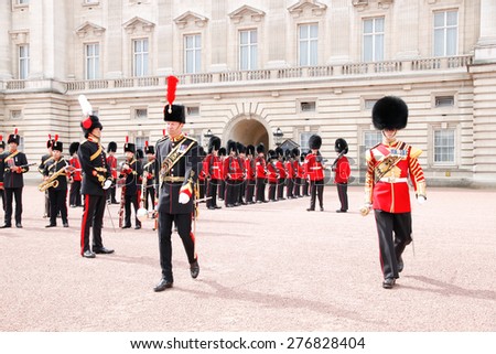 London, UK - September 6 2010 : Honor Guard Marchig during changing of the guard in Buckingham Palace in London, Great Britain