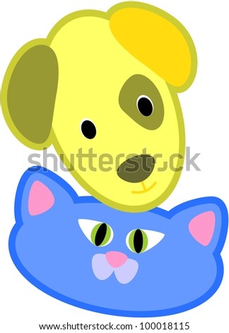 Cartoon vector illustration of a cat and dog head