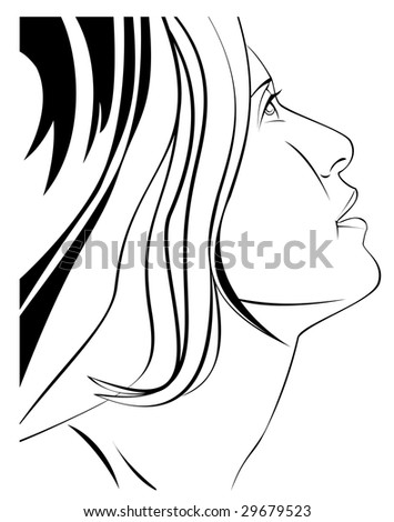 Black And White Vector Illustration Of A Woman'S Face In Profile