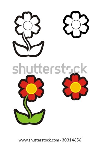 black and white flowers with color. of four flowers in color
