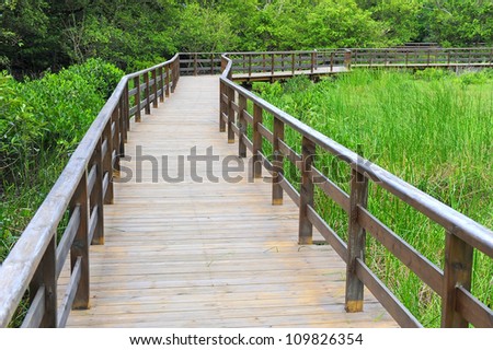 wood  railing on a summer