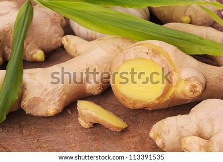 ginger and Garlic ginger and Garlic on chopping board