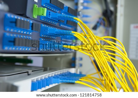 fiber optical network cables patch panel and switch
