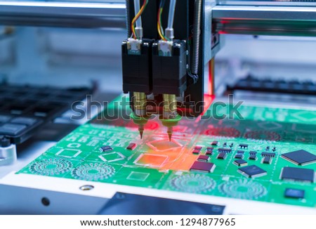 PCB Processing on CNC machine,Production of electronic components at high-tech factory