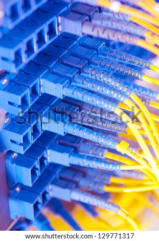 network server room routers and fiber optical cables