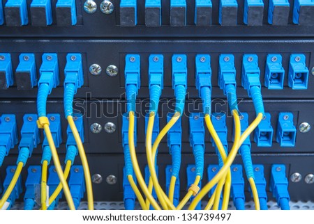 server with fiber optic cables in data center