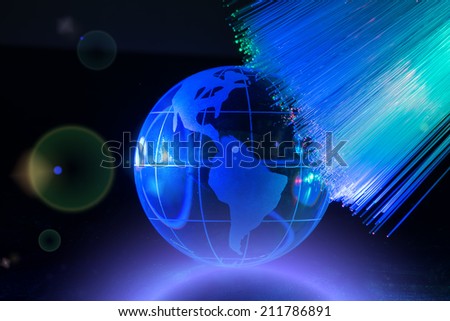 world map technology style against fiber optic background