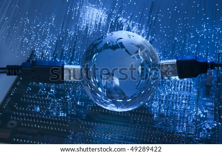 computer data concept with earth globe against fiber optic