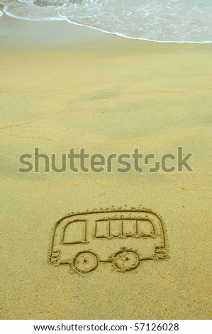 bus drawing in the sand