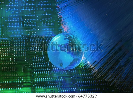 electronic printed circuit board with   technology style against fiber optic background