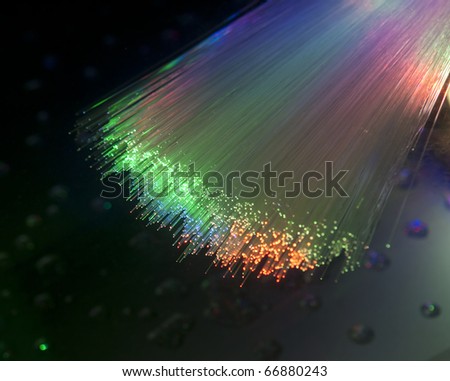bunch of optical fibers dynamic flying from deep on technology background