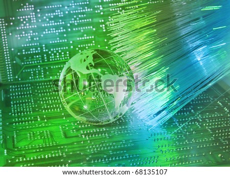 electronic printed circuit board with   technology style against fiber optic background
