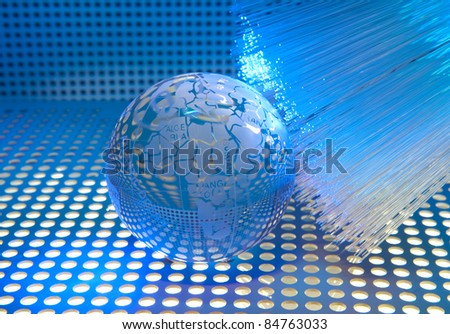 glass earth with technology style against fiber optic background