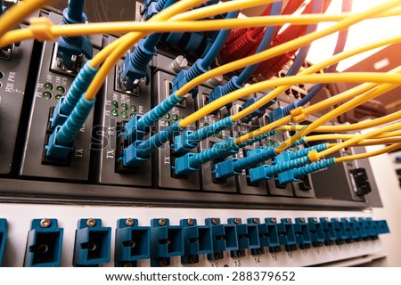 fiber optical network cables patch panel and switch