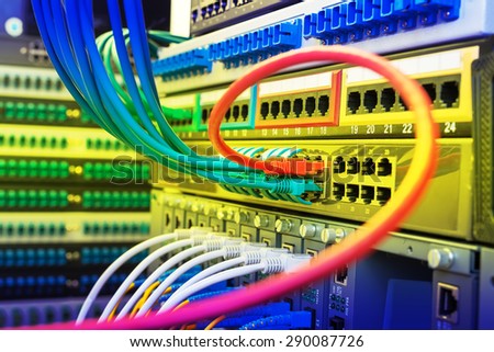 Network switch and ethernet cables,Data Center Concept.