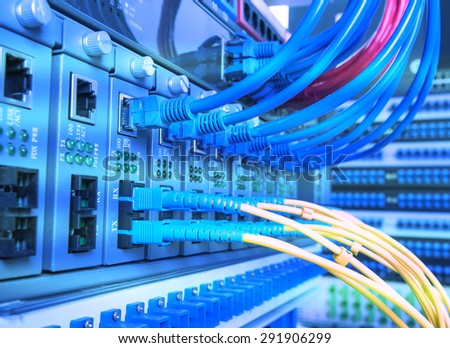 fiber optic servers and hardwares in an internet data center