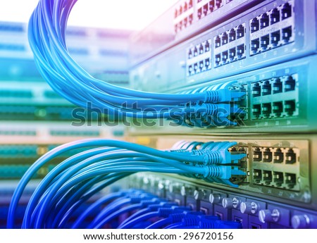 Network panel, switch and cable in data center