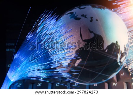 world map technology style against fiber optic background