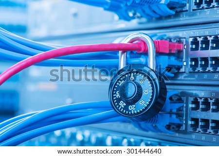 network and data protection concept with padlock and switch