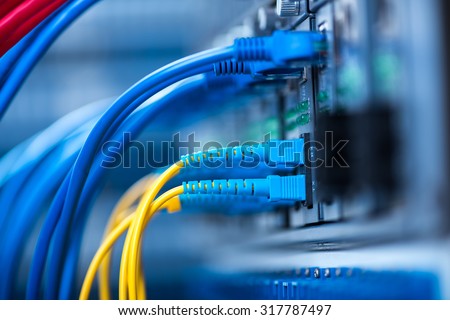 network cables installed in the rack