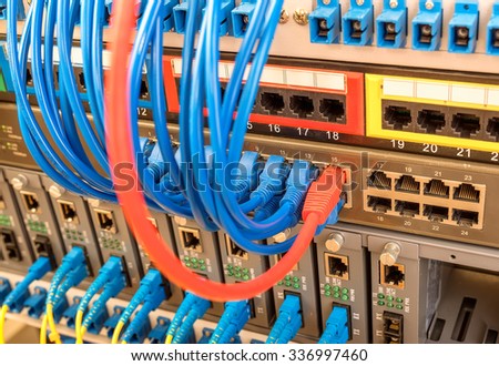 Network panel, switch and cable in data center