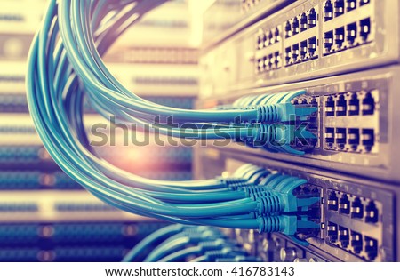 Network cable and switch,Data Center Concept.
