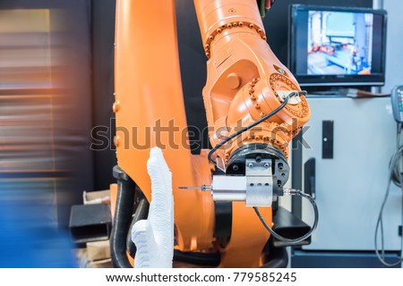 robotic machine tool in industrial manufacture factory,Smart factory industry 4.0 concept.