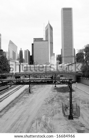 black and white chicago skyline. stock photo : Black and white