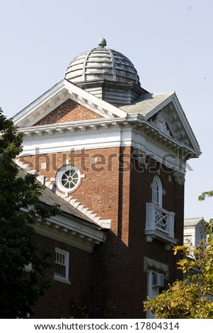 Color photograph of a tower of the University of Illinois English Building.