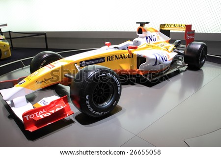 GENEVA - MARCH 7: A RENAULT formula one F1 car on display at 79th International Motor Show Palexpo-Geneva on March 07, 2009 in Geneva, Switzerland. More than 130 vehicles being introduced.