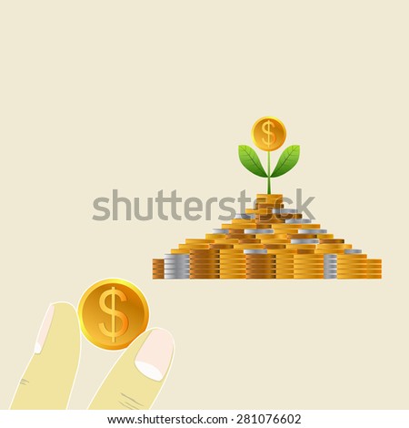 Business growing money concept. Dollar tree growing. Start Saving Money. Concept of global trade. Vector illustration