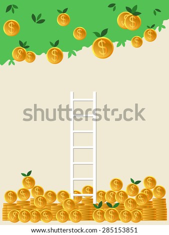 Money falling from tree. Success business, Plant dollars growing, Business growing money concept. Vector illustration