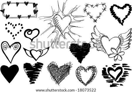 stock vector Set of heartsSketch drawings