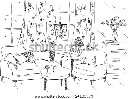 how to draw a living room on Cartoon Drawing Of Living Room Stock Vector 24135973   Shutterstock