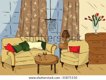 Living Room on Cartoon Living Room Stock Vector 35875150   Shutterstock