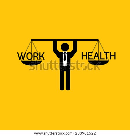 Work and health icon: businessman carry balance work and health : business concept on yellow background vector