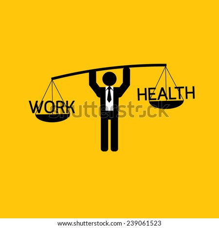 Work and health icon: businessman carry work more than health : business concept on yellow background vector