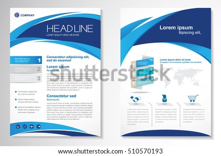 Vector Brochure Flyer design Layout template, size A4, Curve design, Blue color front page and back page, infographics.Easy to use and edit.
