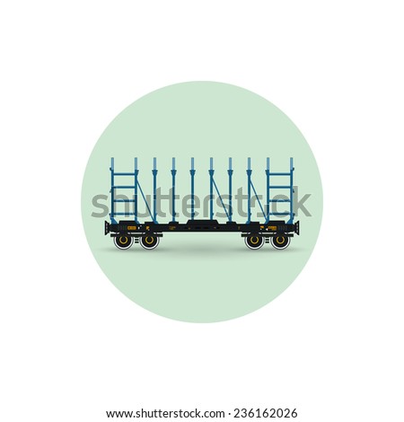 Icon   of a railway platform, platforms for timber transportation,  for transportation of cars, equipment, long cargo, bulk cargo, vector illustration