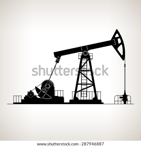 Silhouette Pumpjack or Oil Pump , also Called Oil Horse,  Pumping Unit,Gasshopper Pump, Big Texan, or Jack Pump, Overground Drive for a Reciprocating Piston Pump in an Oil Well