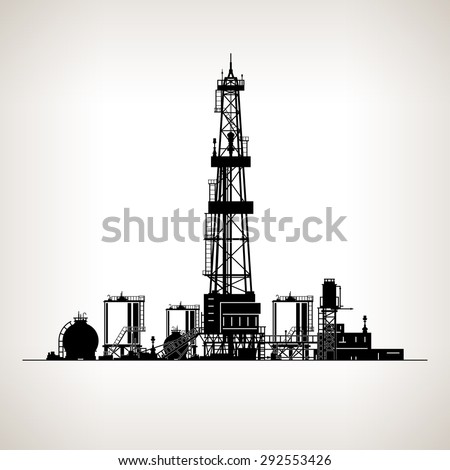 Silhouette Drilling Rig,  Oil Rig, Machine which Creates Holes in the Earth,Oil Well Drilling