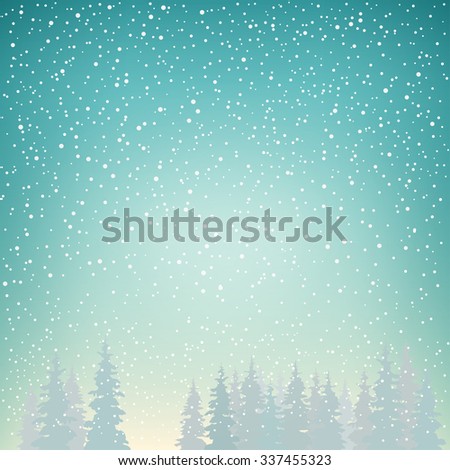 Snowfall, Snow Falls on the Spruce, Snowfall in the Forest, Fir Trees in Winter in Snowfall, Winter Background,  Christmas Winter Landscape in Turquoise Shades